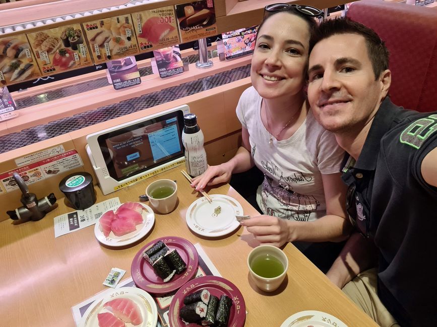 Our favorite thing to eat is all-you-can-eat sushi for 10 francs.