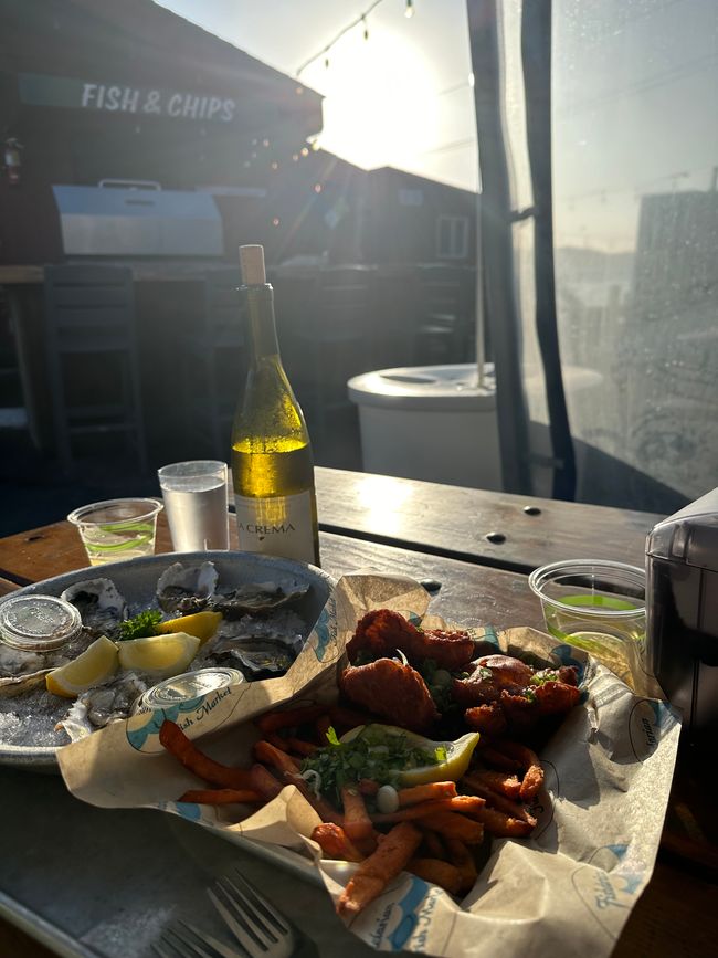 Oysters, Fish and Chips, and a Bottle of Wine 