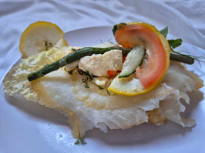 Abendessen. Mit Heilbutt. 