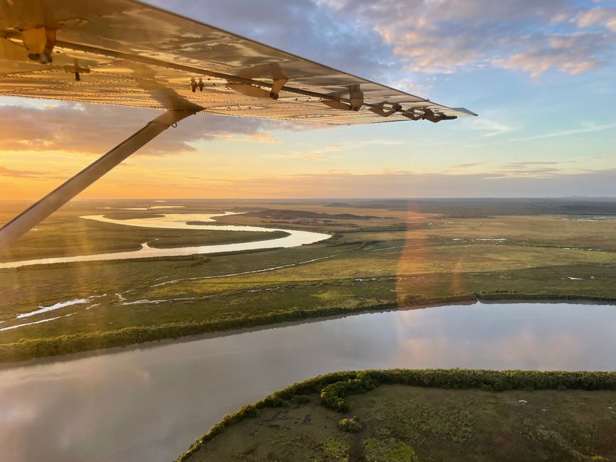 Fiume East Alligator al tramonto dall'aereo