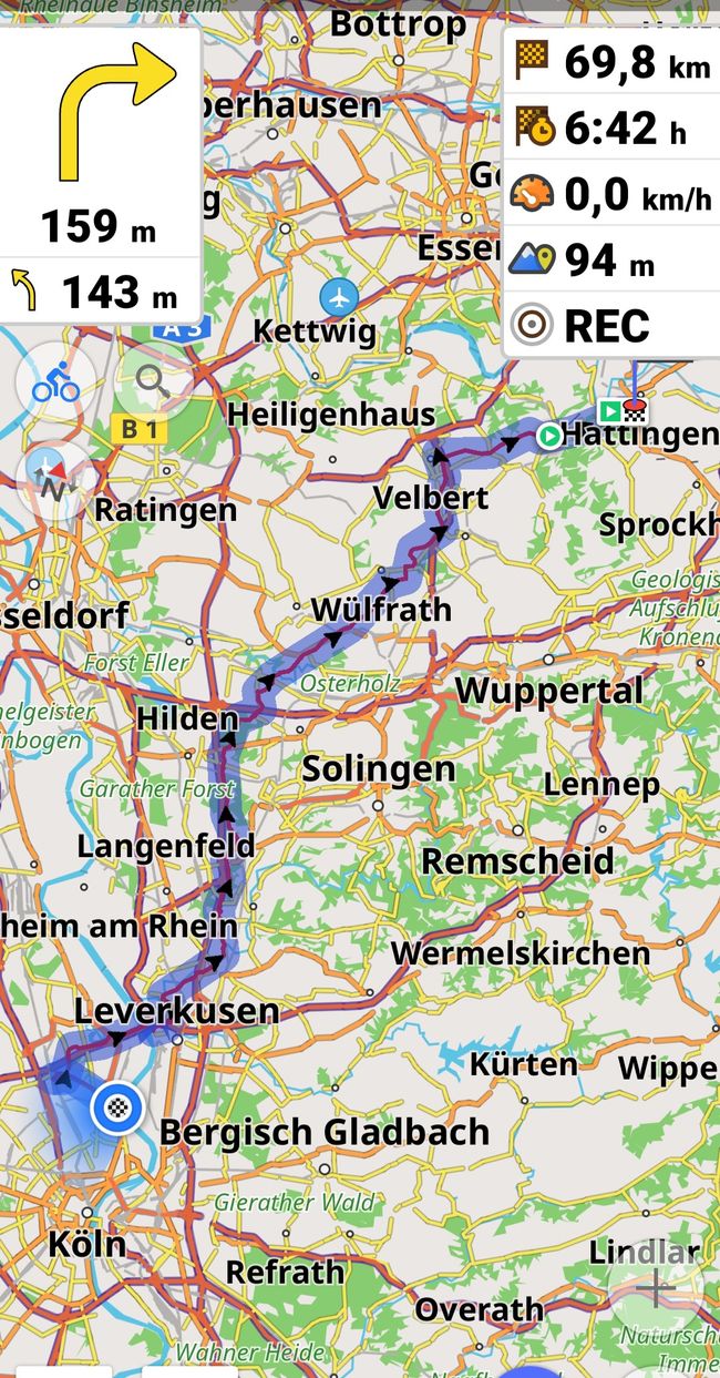 Hattingen-Köln 65km in 3:40h