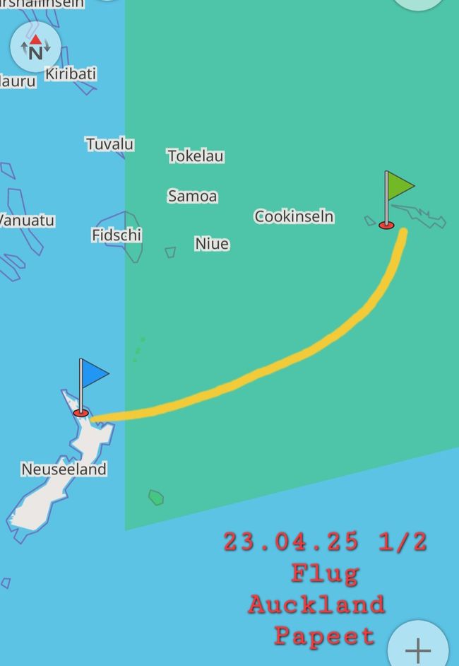 23.4.25 Flug von Auckland nach Papeete