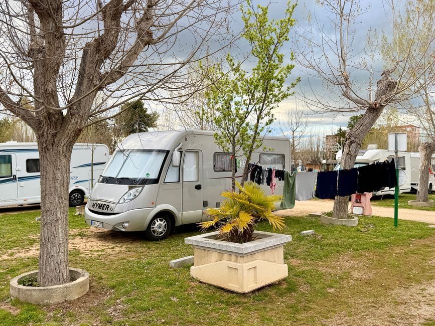 Our spot at the campsite in Salamanca. The first load of laundry is done.