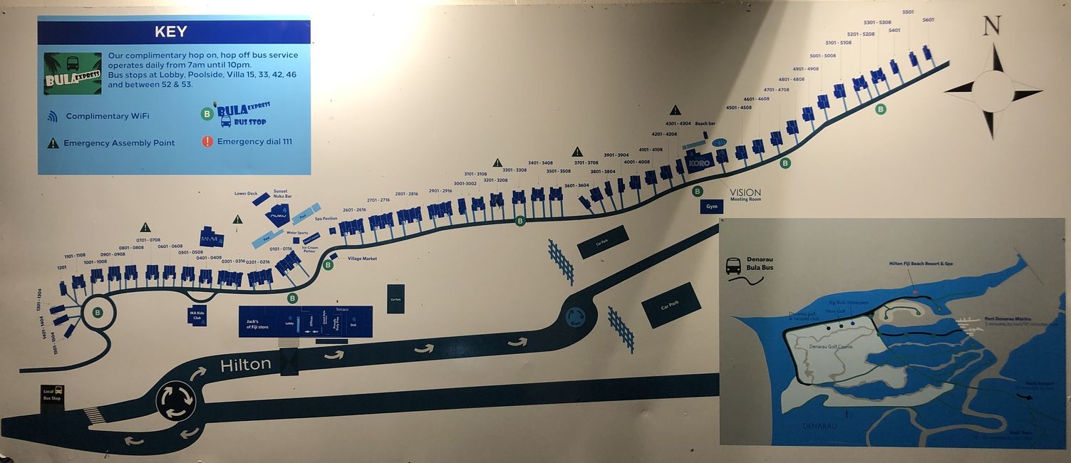 Der Lageplan vom Hilton Fidschi, wir wohnen in Apartment 4107