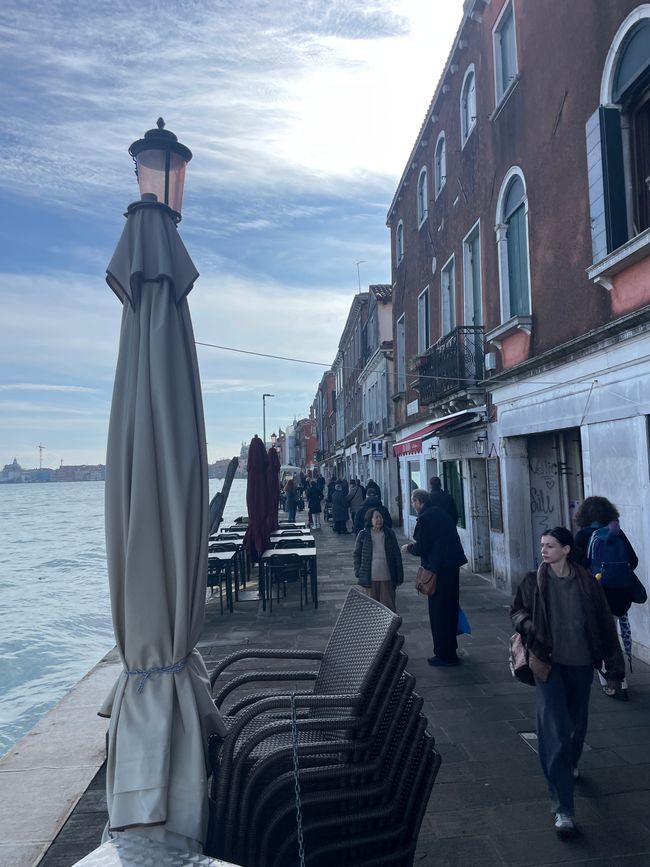 che funge anche da pensione e ha un piccolo giardino interno, dove le suore servono la colazione. Posso fare il check-in un'ora prima e ricevo di nuovo, come già molte volte prima, la camera con vista. Spartana, ma funzionale e completamente adeguata, solo questa volta hanno sostituito il crocifisso sopra il letto con una Madonna dal volto benevolo. Probabilmente dormirò meglio così. L'unica cosa che qui è diversa è il coprifuoco: la casa è chiusa dalle 24:00 alle 6:00, nessuna entrata e nessuna uscita. Questo mi sembrava così strano alcuni anni fa, che volevo provarlo e così sono finito qui e ci sono rimasto. La vita notturna a Venezia non esiste, anche il jazz club termina il suo programma alle 23:00.</p><p>Poi sono finalmente pronto per le mie interminabili passeggiate e per perdermi in questa città, in cui sono tornato sempre negli ultimi 70 anni. Eppure mi perdo ancora incantato nel labirinto di vicoli. Infine, però, si trova sempre ultima una fermata del Vaporetto e si può tornare con sicurezza in zone familiari. Ci sono negozi interessanti e folli con arte, cianfrusaglie e varie cose da scoprire a ogni angolo, piccoli bar e caffè nascosti, scale e ponti dove sostare e strani personaggi da osservare. Qui si sentono ora più lingue straniere, ma gli italiani sono comunque in netta maggioranza in questo periodo dell'anno e non si può parlare veramente di folle di persone.</p><p>Nel pomeriggio commetto un terribile errore e alle 16:00 entro in un ristorante di strada in Campo Santa Margherita per mangiare. Nessuno mangia a quest'ora in Italia, ma ho perso di poco l'orario del pranzo e dovevo purtroppo tornare indietro da Bacareto di Lele, perché chiudono puntuali alle 14:00, e avevo una fame tale che purtroppo mi sono dovuto comportare male e non potevo aspettare fino alla sera. Per fortuna, però, a Venezia sono tolleranti nei confronti di questi turisti pazzi e ho ricevuto deliziosi spaghetti fumanti con cozze 🍝 (che nome!) e calamari croccanti.</p><p>Dopo ulteriori passeggiate nei vicoli tortuosi e un colorato Campari serale in un bel caffè nascosto riscaldato dall'alto, mi concedo infine una gita in barca sul Canal Grande, passando accanto a palazzi illuminati da lampade antiche in splendide stanze interne (chissà chi ci vive?), che dura circa tre volte più a lungo di quanto ci avrei messo a piedi, ma così deve essere ogni giorno.</p>