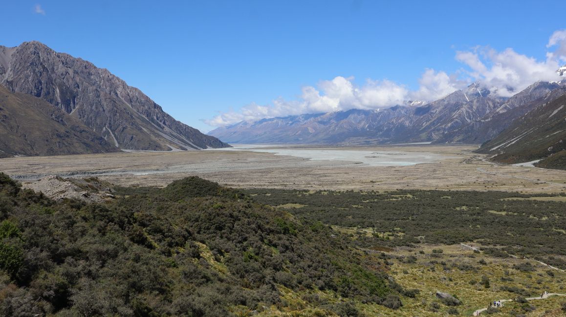 Vue dans la vallée vers la rivière Tasman