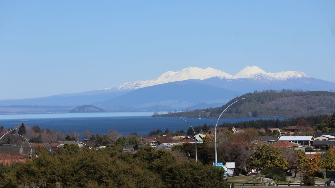 Blick auf den Lake Taupo und Tongariro National Park