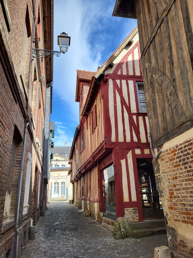 Old Town of Lisieux - narrow alley with chocolaterie