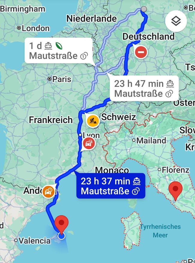 From Hanover to Mallorca by car