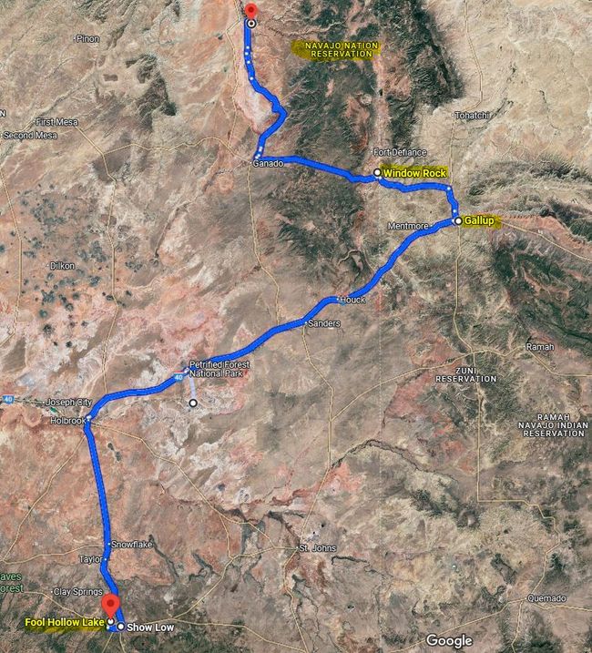 Our driving route to Spider Rock