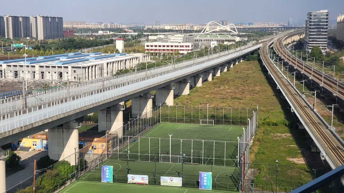 Sports field between train tracks in Nanjing