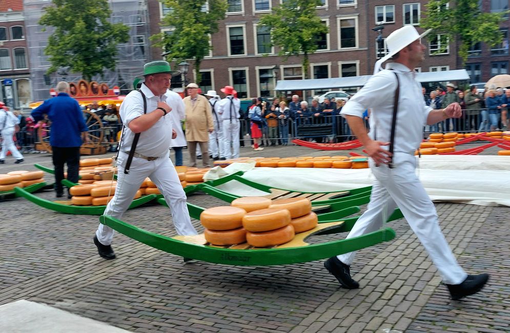 Porteurs de fromage en route vers la balance