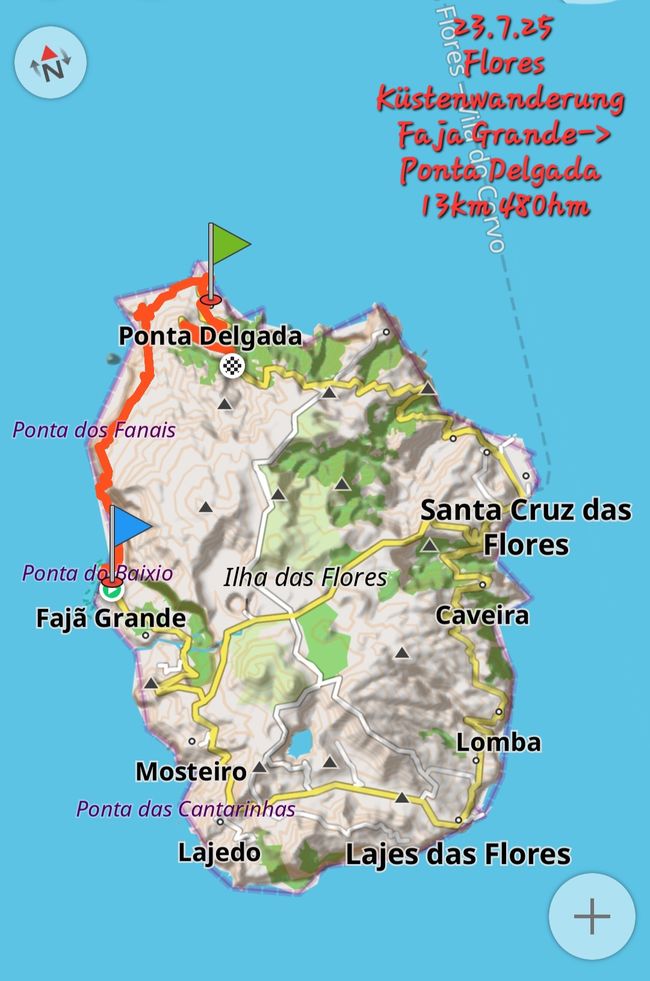 23.7.25 Küstenwanderung Faja Grande-> Ponta Delgada 