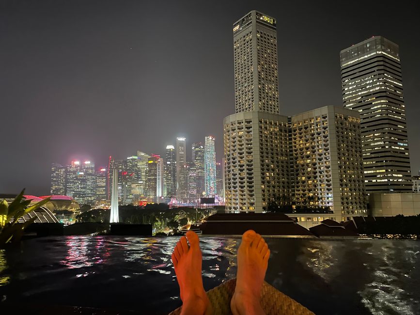 Die Aussicht vom Pool des empfehlenswerten Naumi Hotels