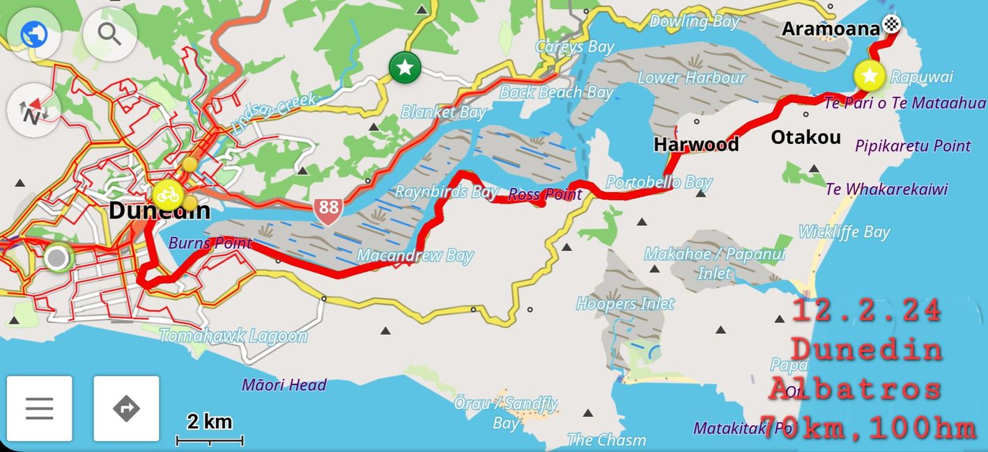 12.2.25 Dunedin<->Albatros Station, 70km, 100hm.