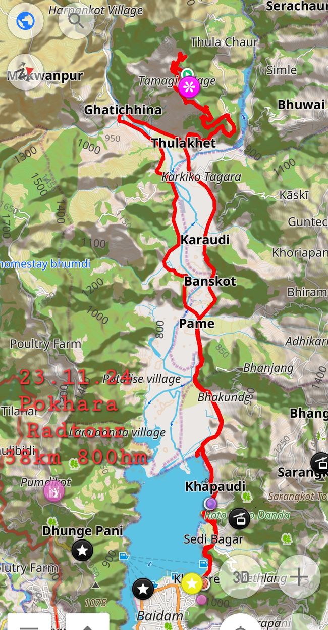 23.11.24 Pokhara,  ich habe mir ein Rad geliehen 