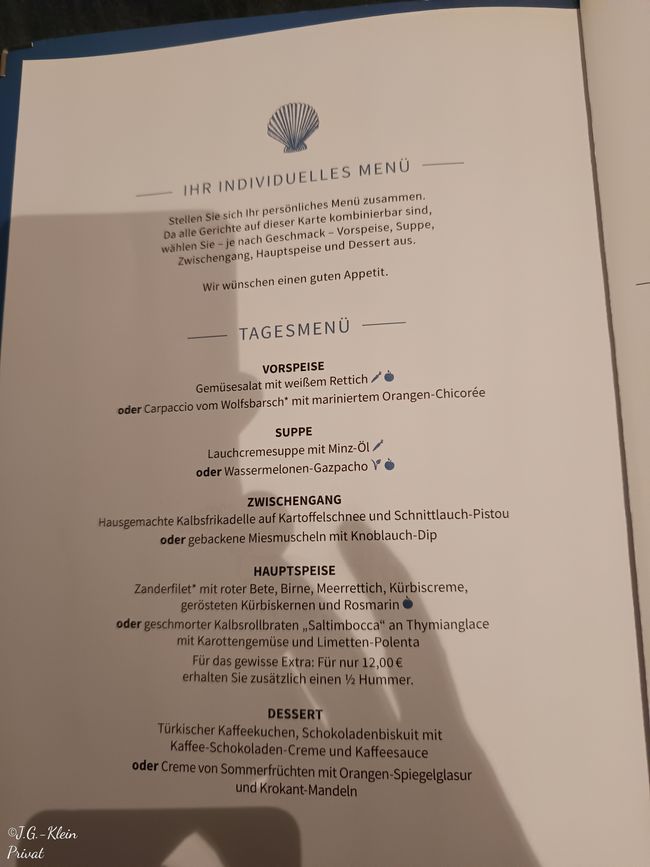 Speisekarte Atlantik Restaurant 