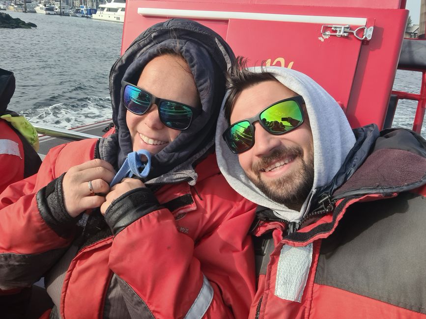 Floating suit on the Zodiac boat