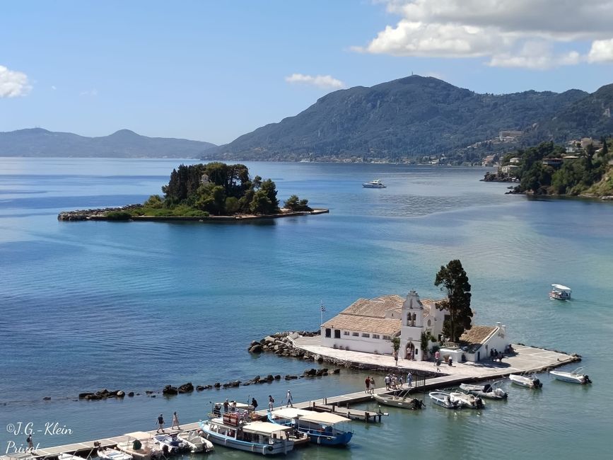 Mäuseinsel Pontikonissi und das Vlacherna-Kloster Namensgeber von Kanoni