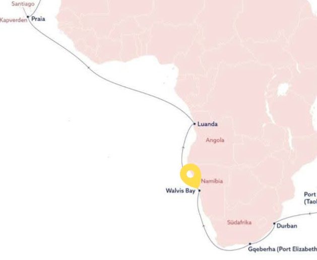 Jour 146 et 147/148 sur 175 : Croisière autour du monde : Walvis Bay/Namibie et deux jours en mer
