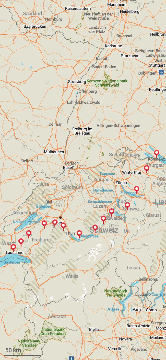Schweizer Schlafplätze = mein Weg durch die Schweiz