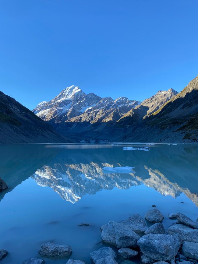 Hooker Lake mit Mount Cook Gletscher