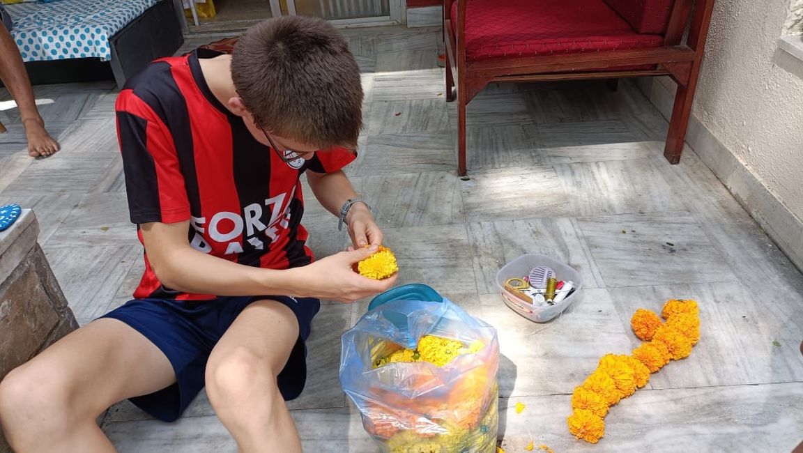 Making flower garlands