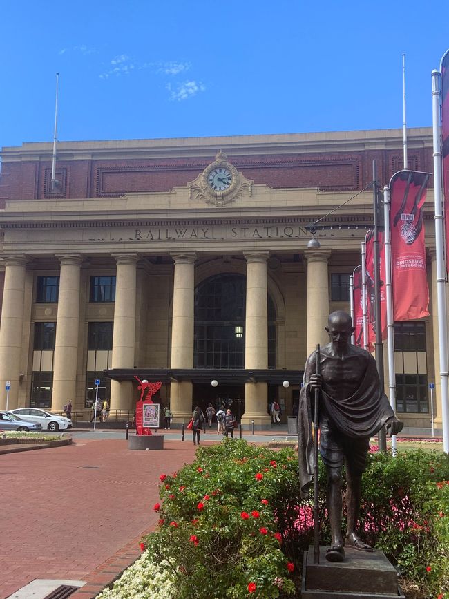 Wellington Central Station with Gandhi Memorial