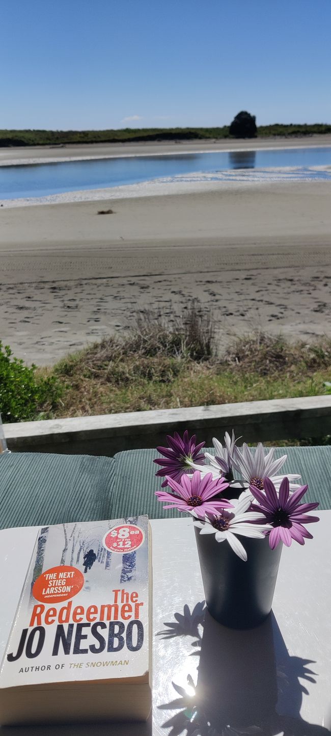Sonnenschein & schöner Ausblick, mit einem kleinen Strauß lässt es sich im Van gut aushalten