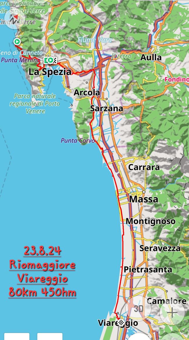 Von den 5 Terre übern Berg nach La Spezia undankbar gaaanz viele Lidos vorbei 