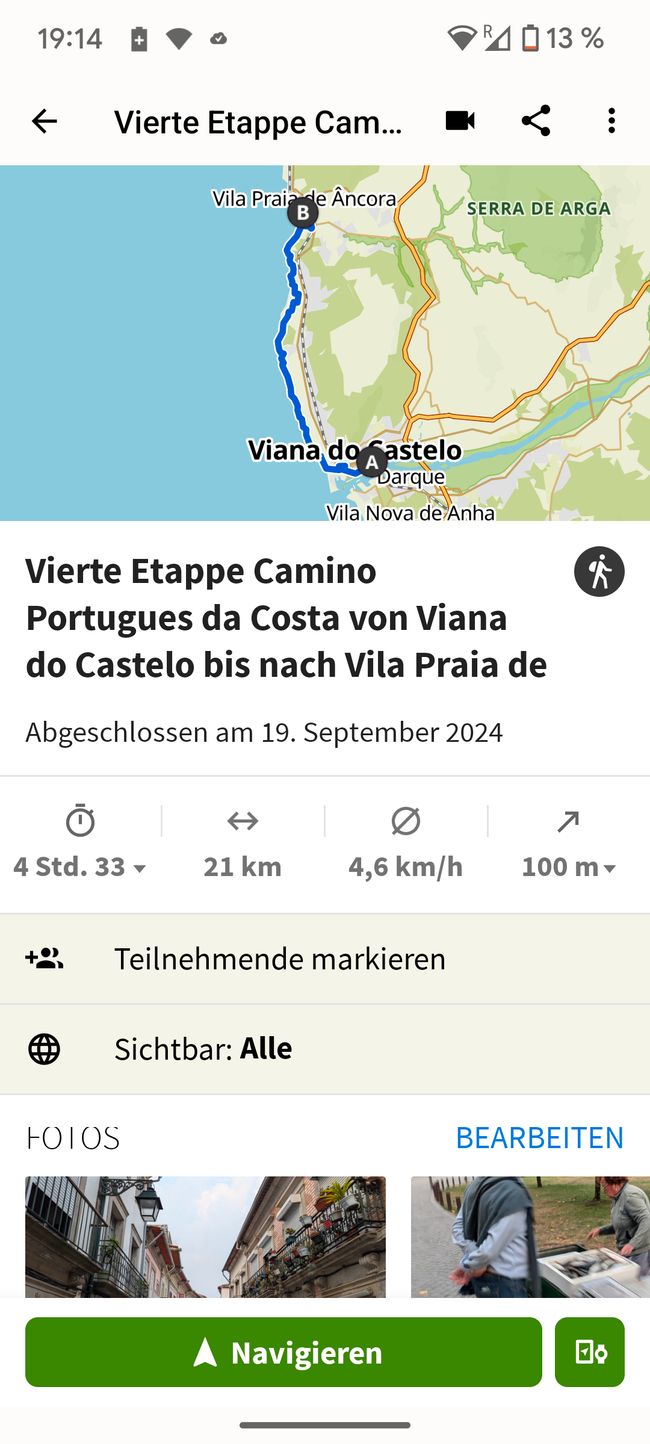 Vierte Etappe von Viana do Castelo bis nach Vila Praia de Ancora