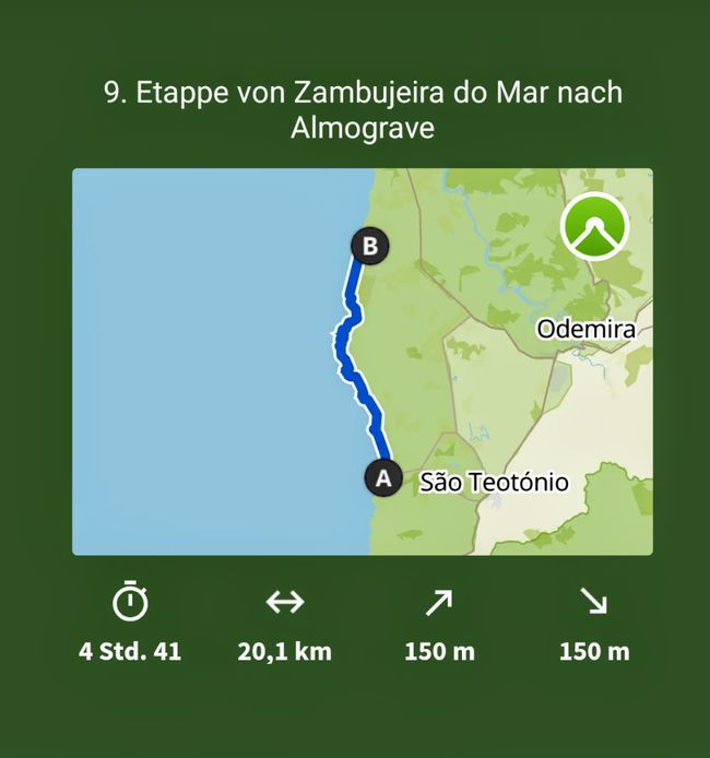 9. Etappe von Zambujeira nach Almograve