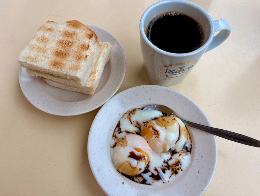 Kayatoast with soft-boiled eggs and Kopi