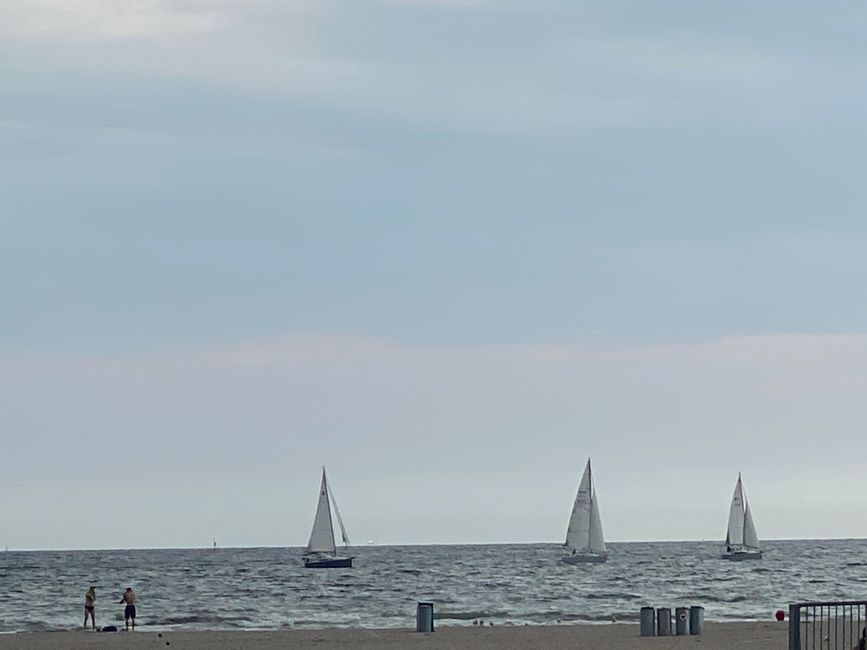 Diese Segelboote kehrten vor dem Regen in den Hafen zurück