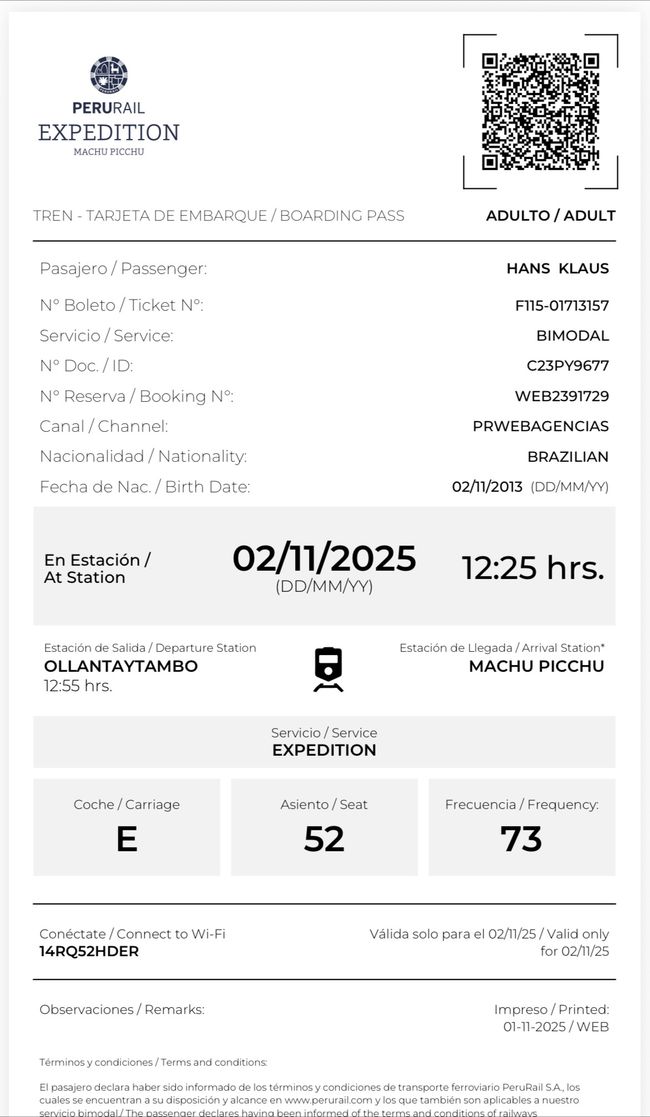 👷♂️Tag 30-2 (2.11.) Viaggio da Cusco ad Aguas Calientes ai piedi del Machu Picchu