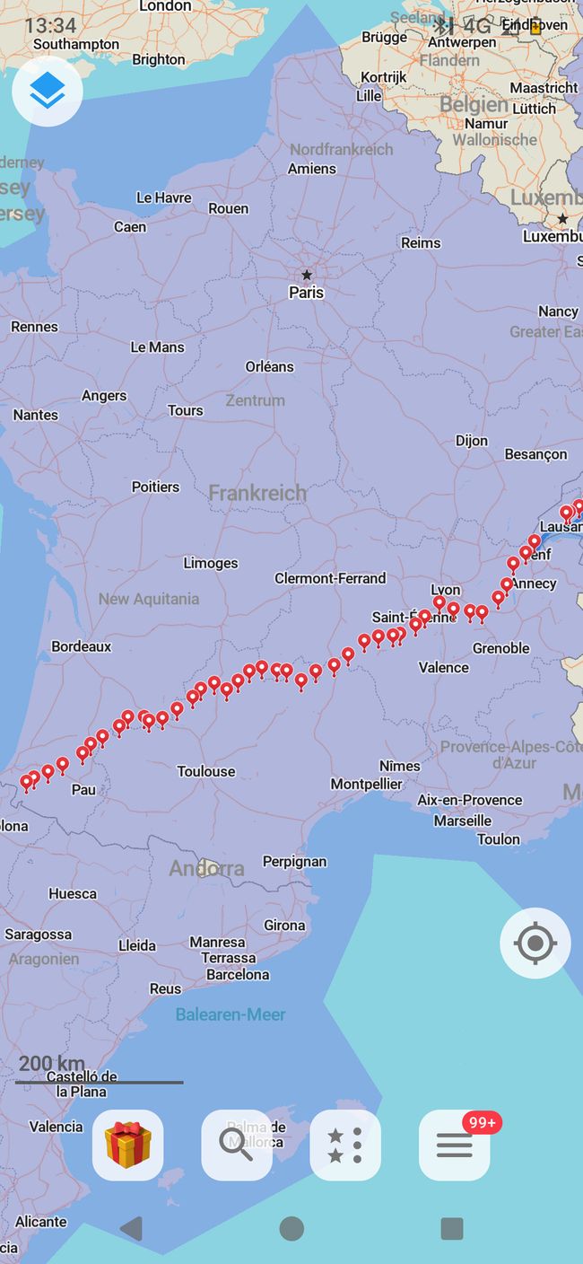 40 "französische Schlafplätze" = 1155 km Wanderweg durch Frankreich...