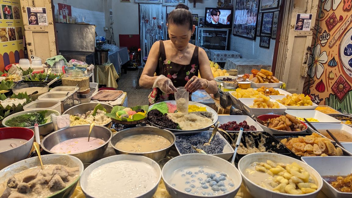 Many strange colorful Thai desserts