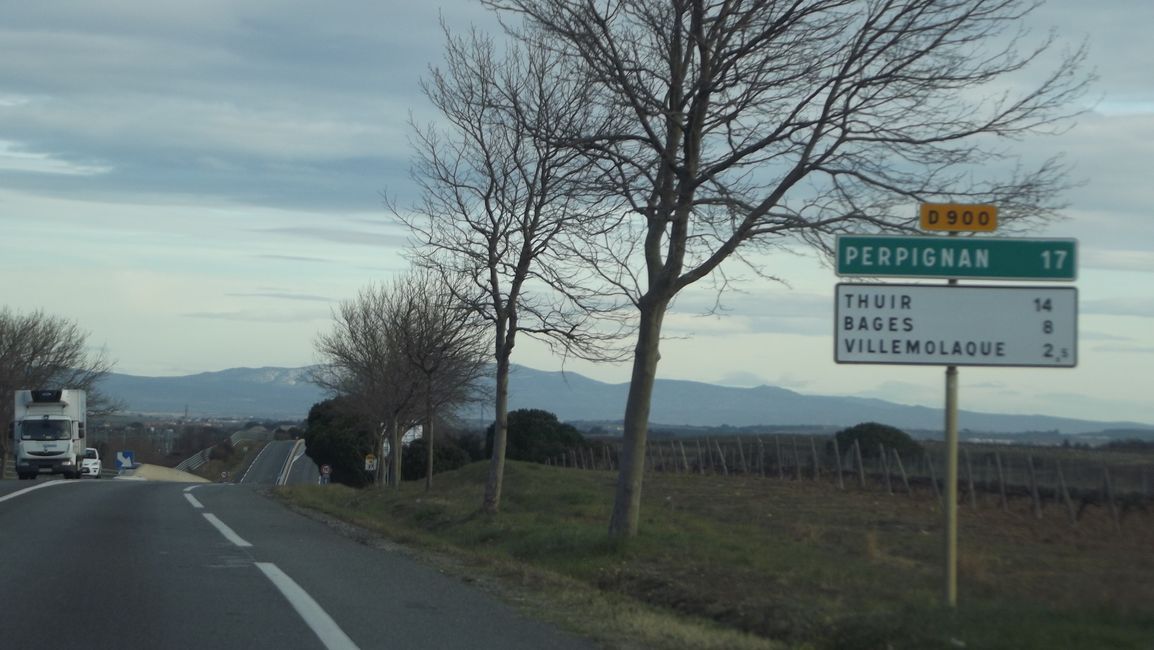 Route von La Jonquera (Spanien) nach Perpignan (Frankreich) (März 2019)