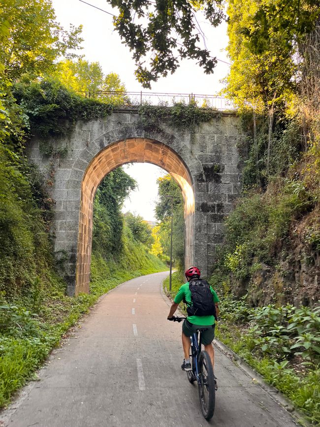 The next day bike tour along the old railway track by the Rio Tamega