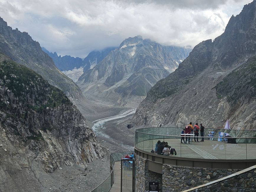 Blick auf das Mer de Glace und die Bergstation Montenvers