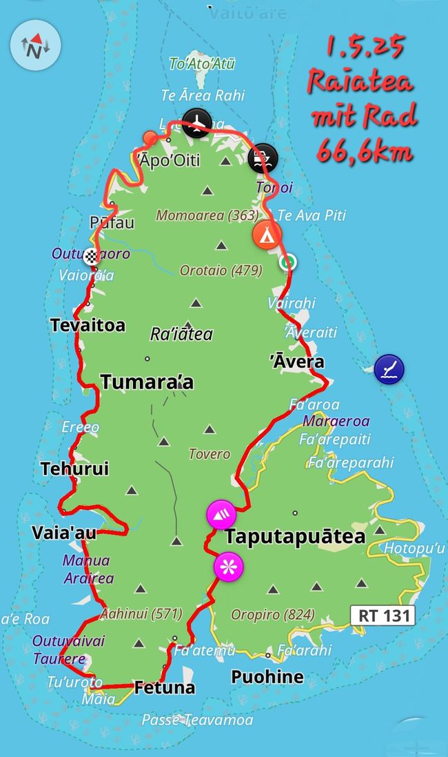1.5.25 Rundfahrt auf Raiatea mit dem Rad