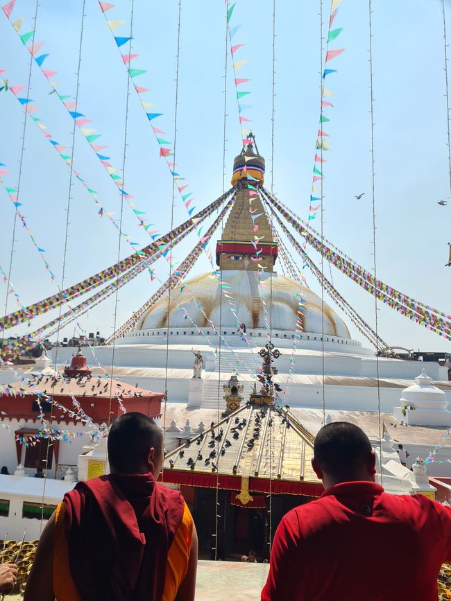 View of the Boudhanath Stupa from the terrace of the monastery.