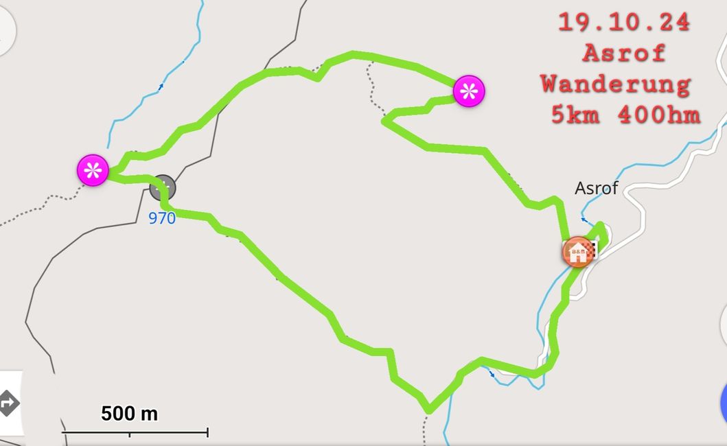 2½Stunden und 5km auf 970m