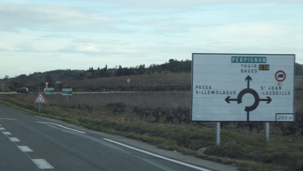 Route von La Jonquera (Spanien) nach Perpignan (Frankreich) (März 2019)