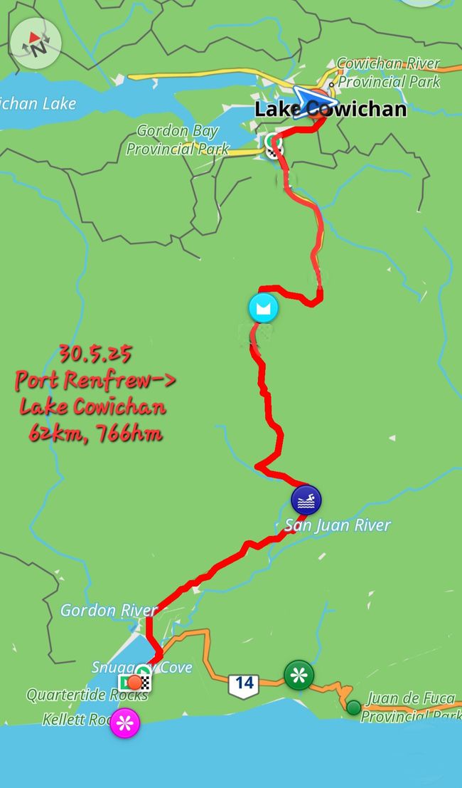 30.5.25 über die Insel nach Lake Cowichan
