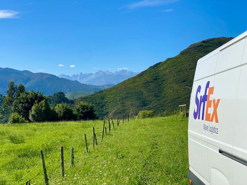 Betty had to climb again in Asturias - in the background the Picos de Europa