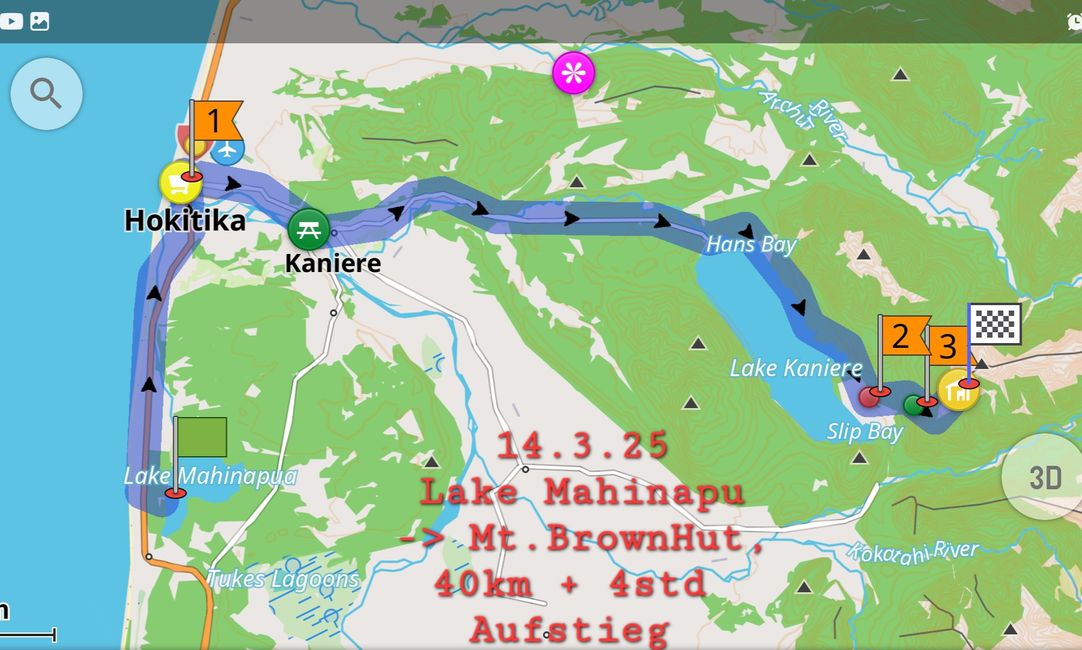 14.3.25 -> Hokitika et Mt Brown Hut 