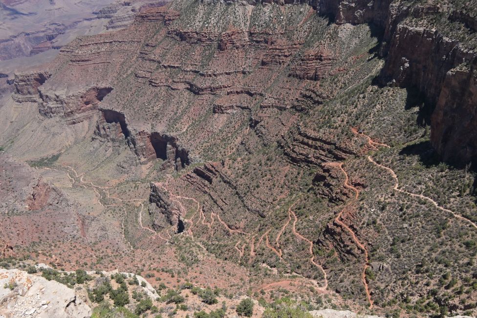 Vista dal South Rim sul Bright Angel Trail