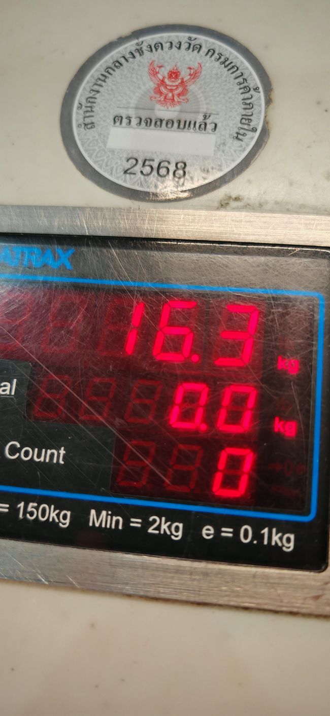 Gepäck auf dem Rückweg, da muss man noch 2,5kg für die Schale abziehen, in der der Rucksack lag