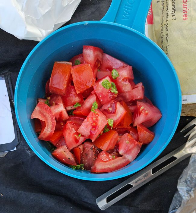 Insalata di pomodori con timo frescamente raccolto